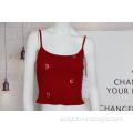 Ladies Red Embroidered Halter Tank Top